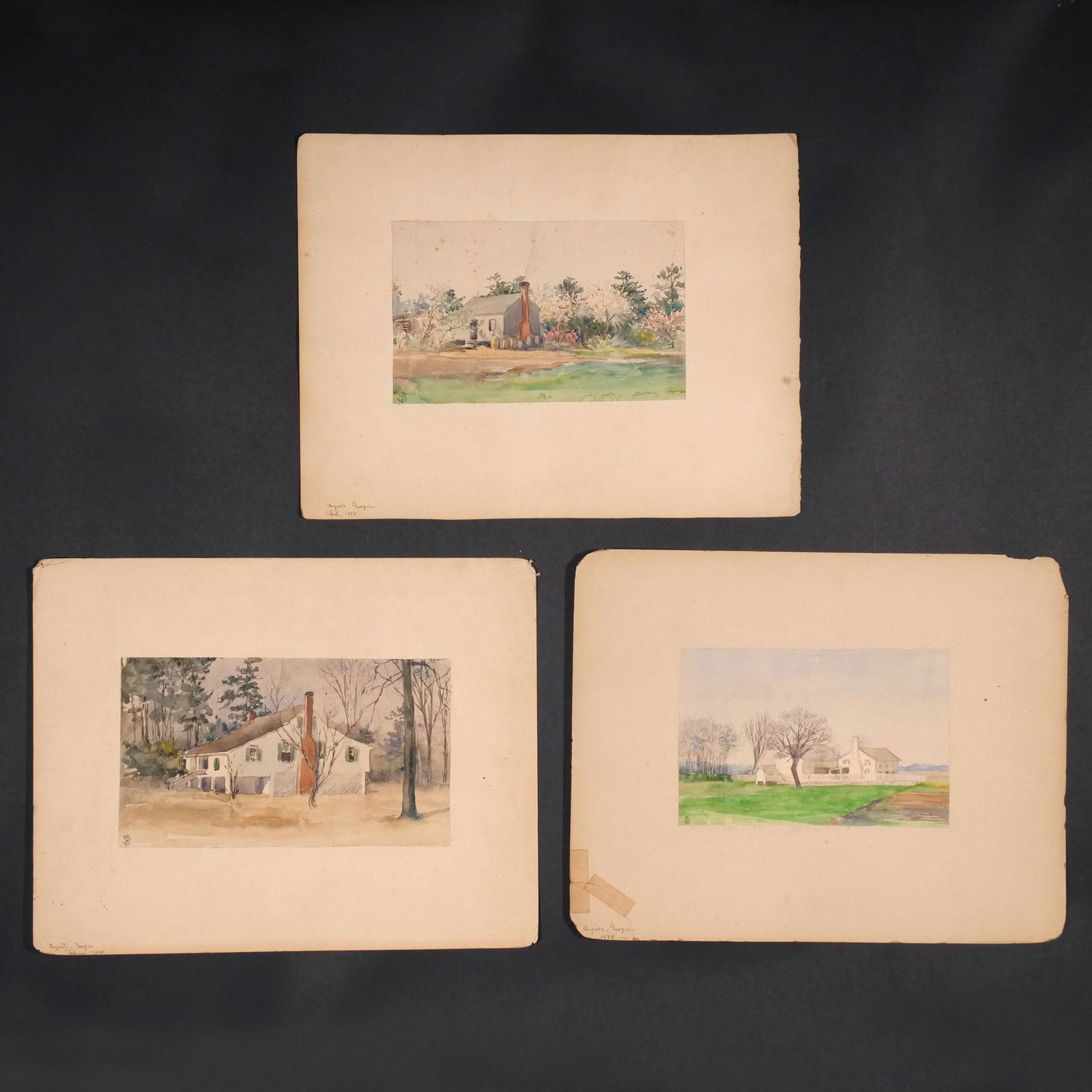 (3pc) 19th CENTURY AUGUSTA, GEORGIA WATERCOLORS (1 of 9)