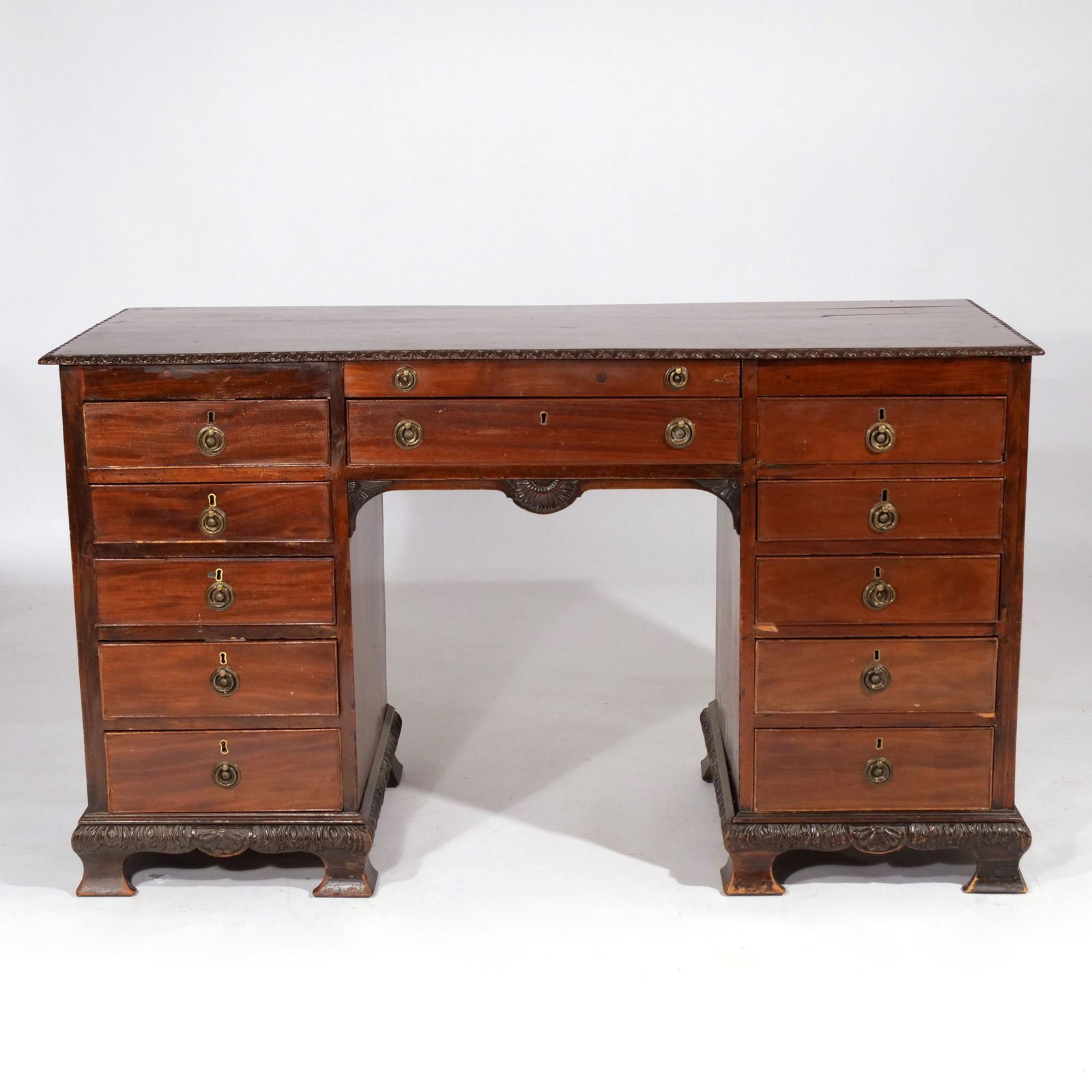 GEORGIAN-STYLE MAHOGANY CARVED KNEEHOLE DESK (1 of 20)