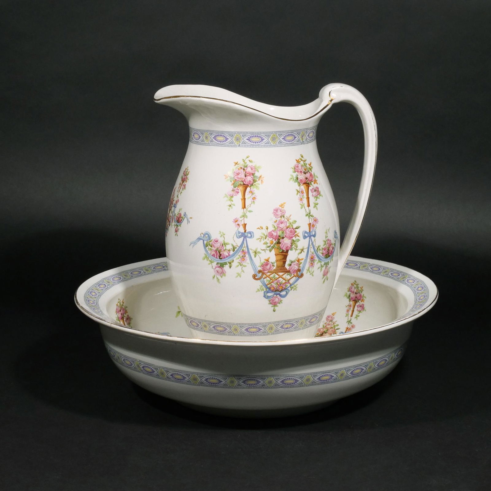 (2pc) ENGLISH PORCELAIN PITCHER & WASH BOWL (1 of 9)