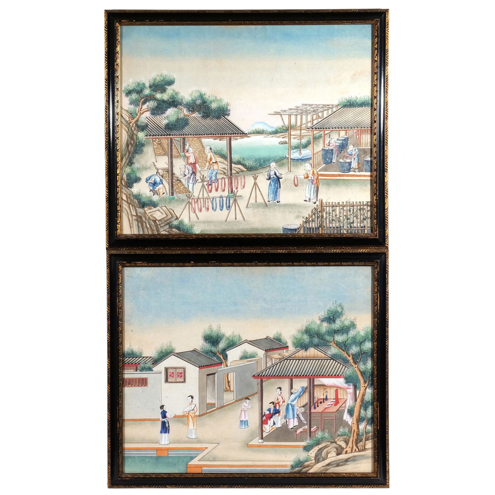 (2pc) CHINESE EXPORT WATERCOLOR PAINTINGS (1 of 10)