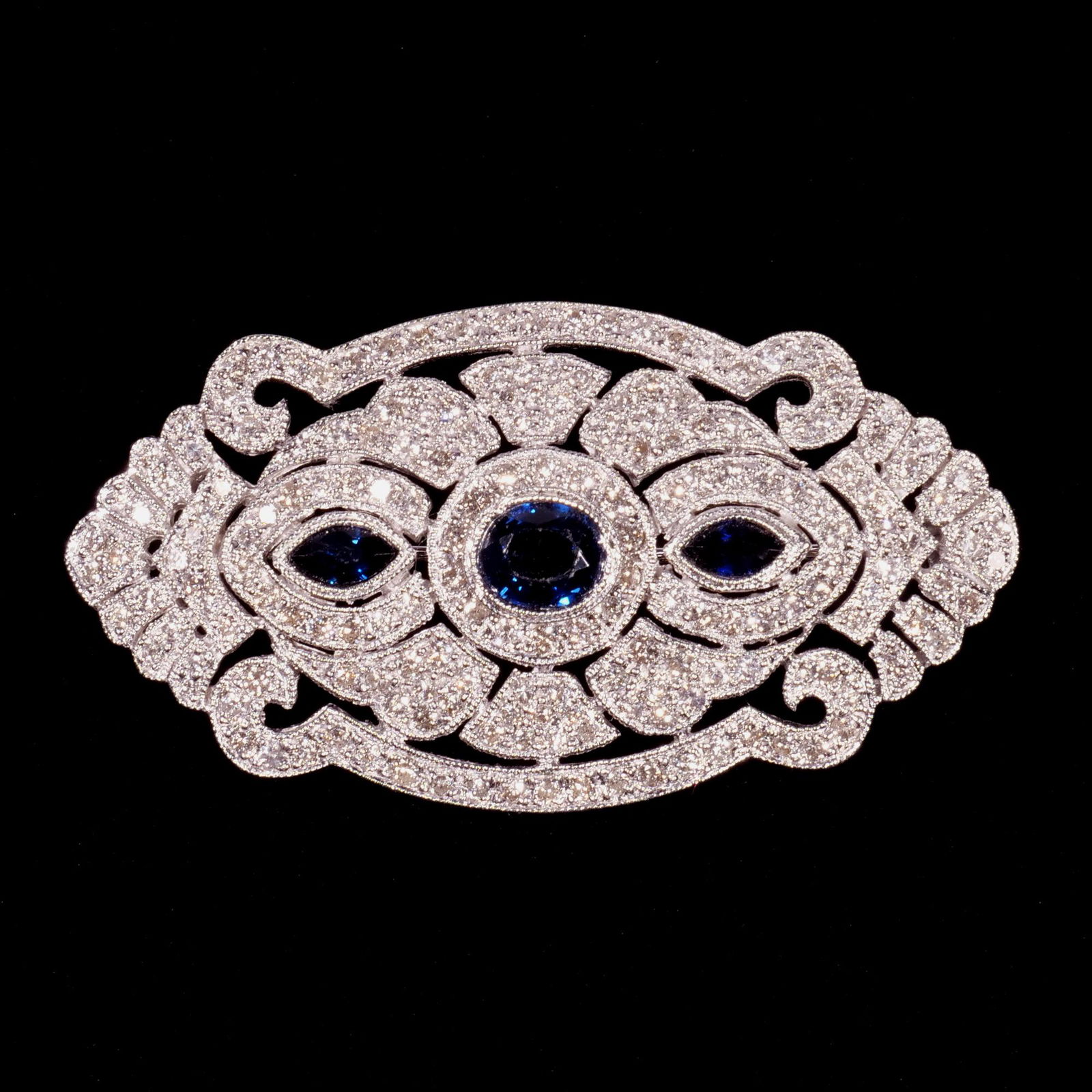 SAPPHIRE & DIAMOND 18k WHITE GOLD PIN (1 of 4)