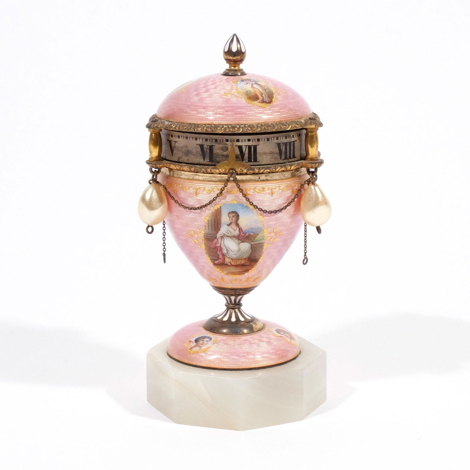 ENAMELED GUILT METAL URN/ORBIT CLOCK (1 of 20)