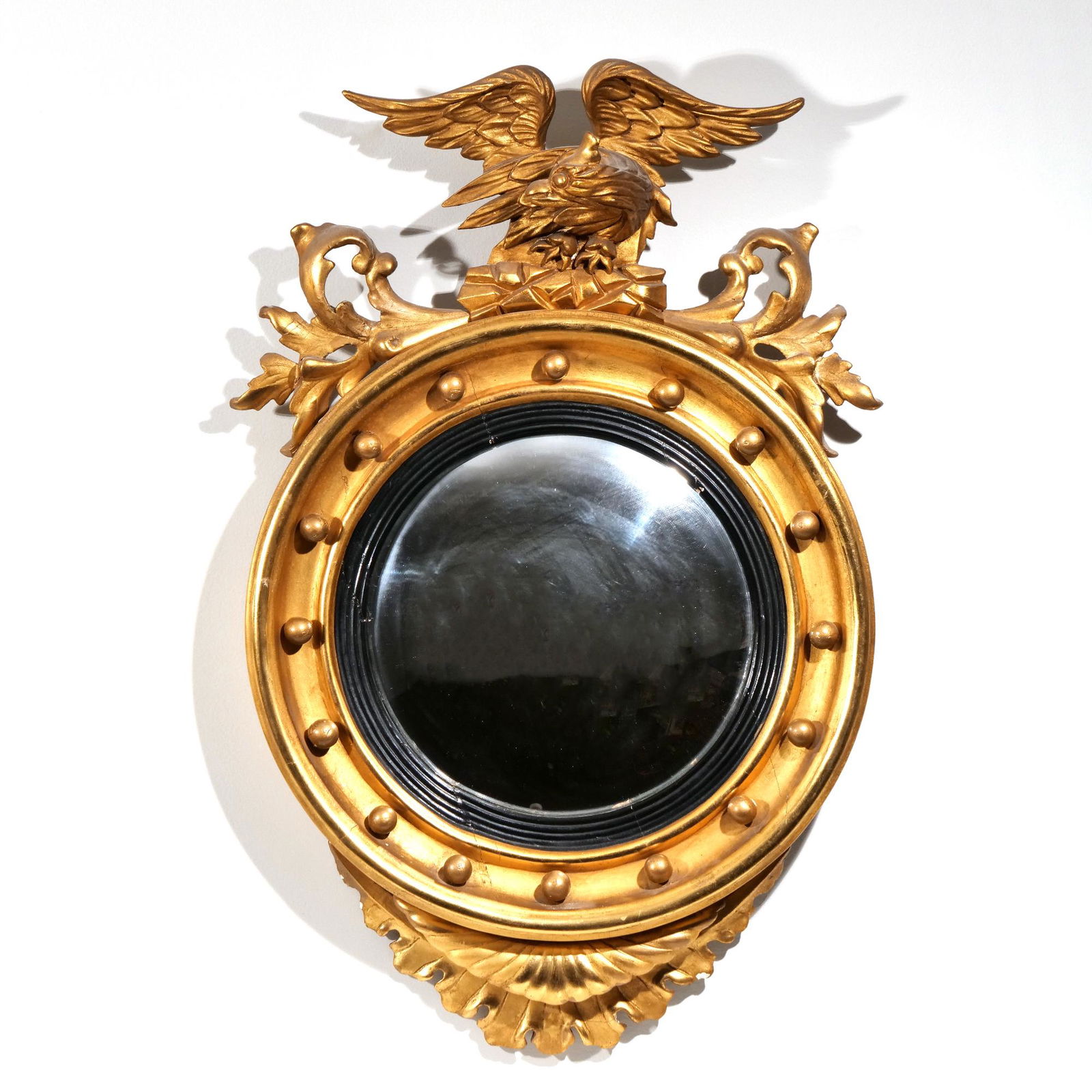 AMERICAN or ENGLISH GILT CONVEX MIRROR (1 of 14)