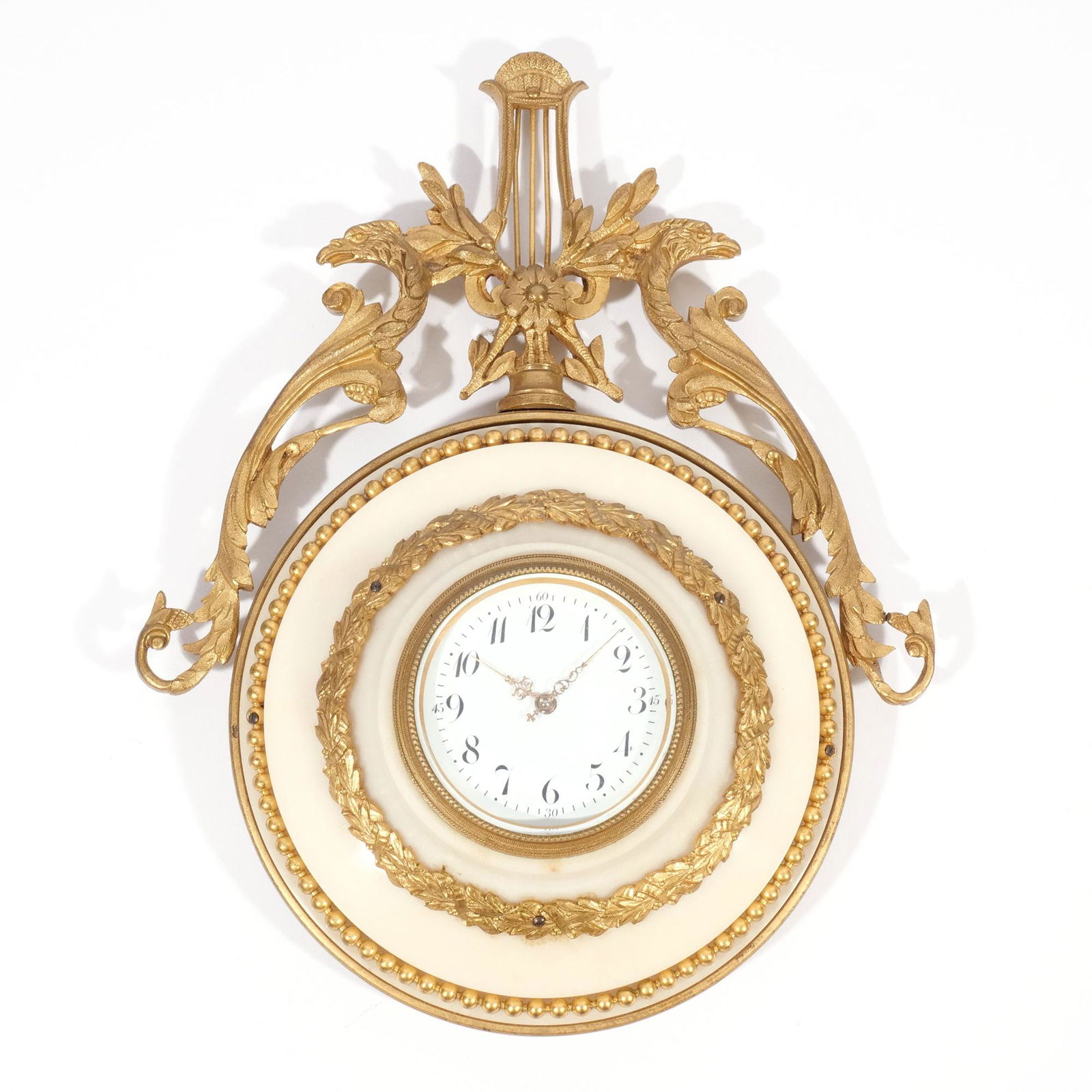 FRENCH WHITE MARBLE & GUILT BRONZE CARTEL CLOCK (1 of 10)
