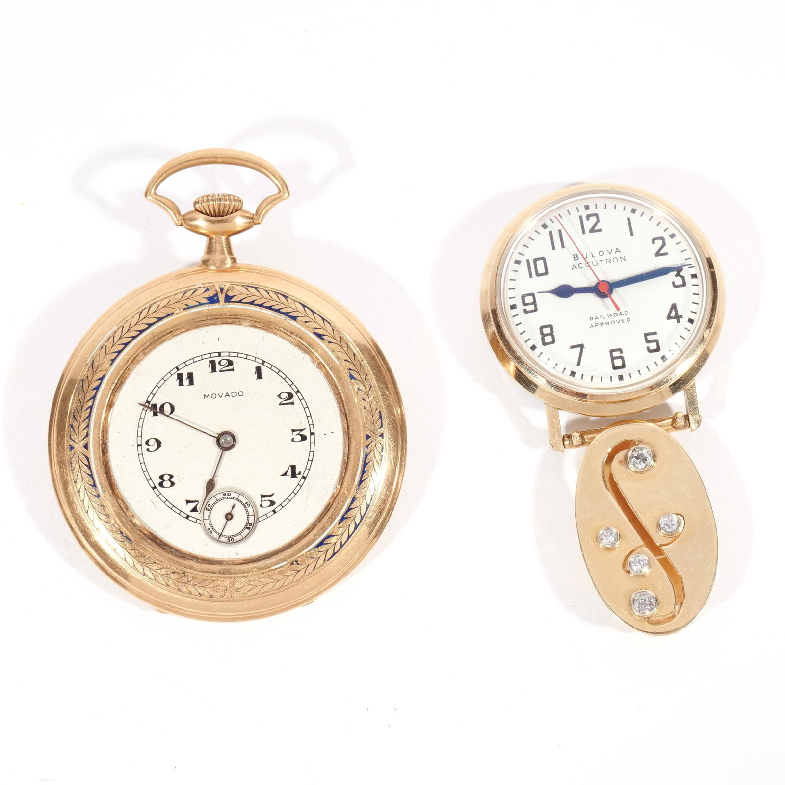 (2pc) 14K MOVADO OPEN FACE & BULOVA WATCHES (1 of 10)