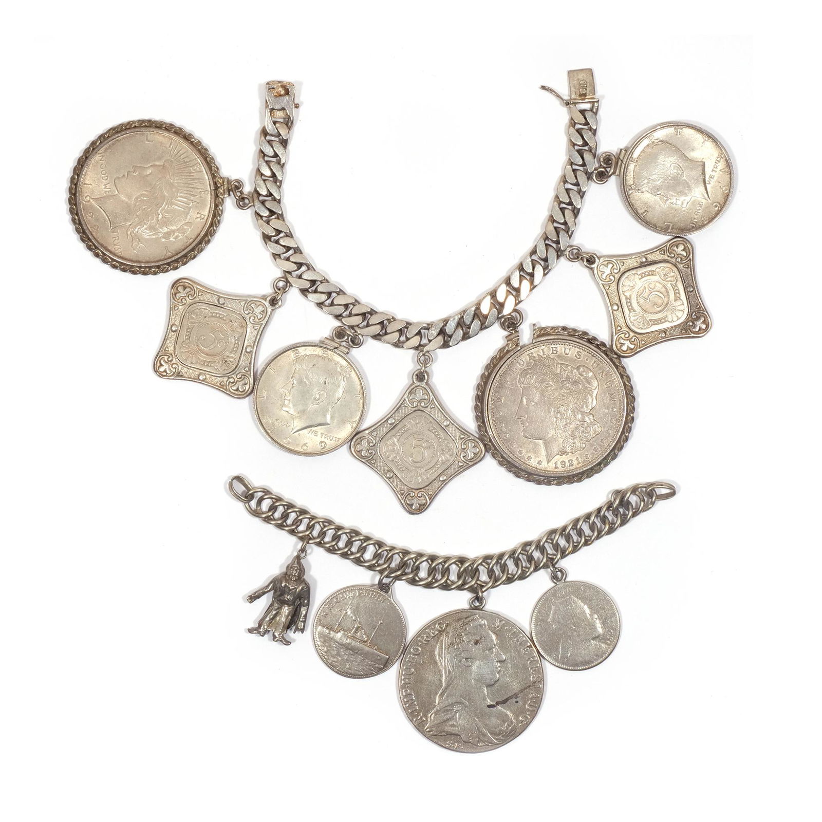 (2pc) SILVER COIN BRACELET & CHAIN (1 of 9)