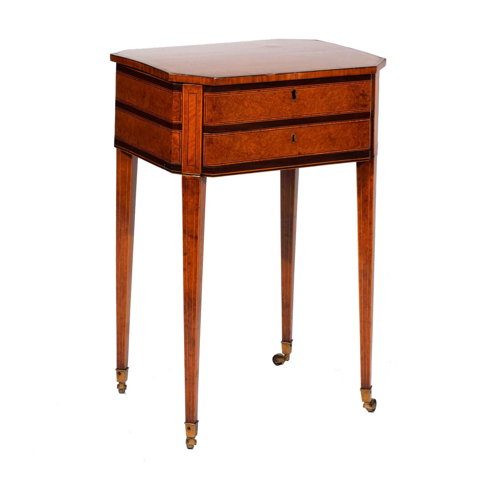 E. 19th C. GEO III BURL WALNUT INLAID SEWING STAND (1 of 13)