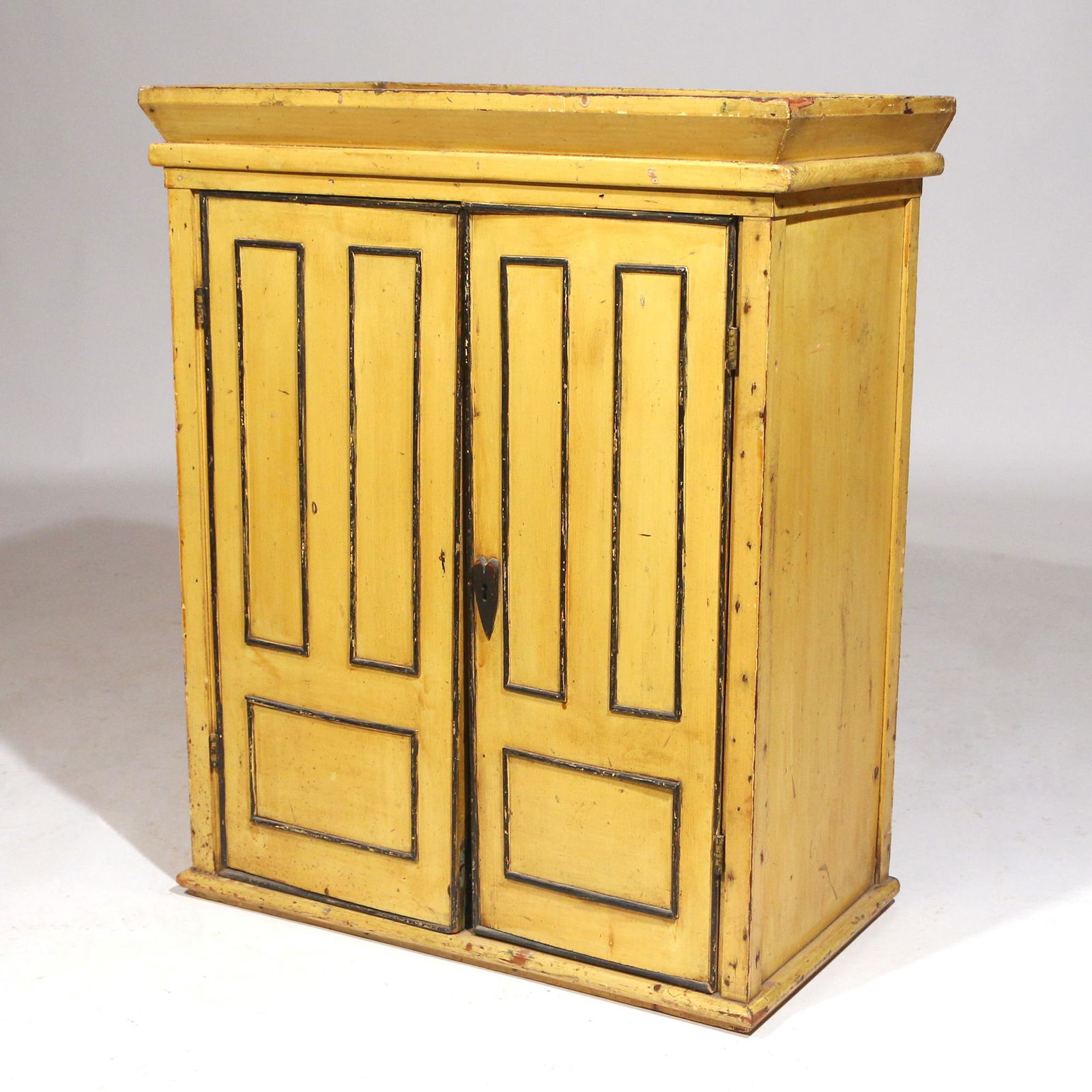 19th C. AMERICAN FOLK ART YELLOW TABLE CABINET (1 of 7)