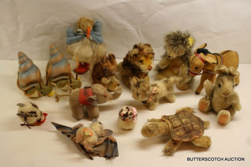 GROUP OF 14 SM STEIFF ANIMALS, INCLD. BAT,: ,ELEPHANT, ETC., MOST W/TAGS