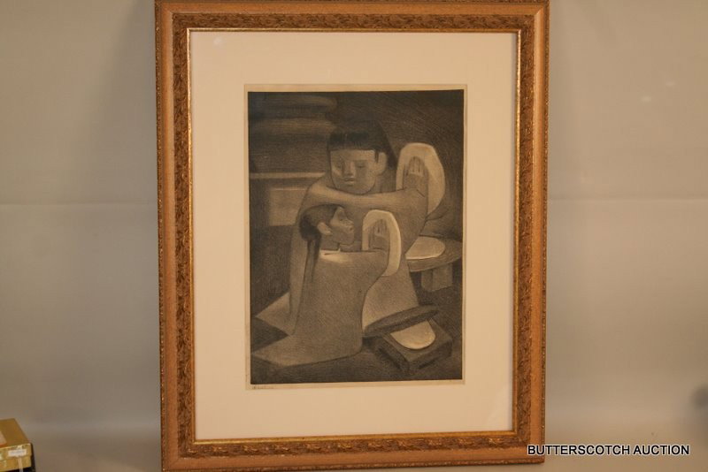 JEAN CHARLOT (AMER/FRENCH (1898 - 1979) LITHO-: GRAPH OF MOTHER AND CHILD;PENCIL SGD., SIGHT: 13.5" X 10";