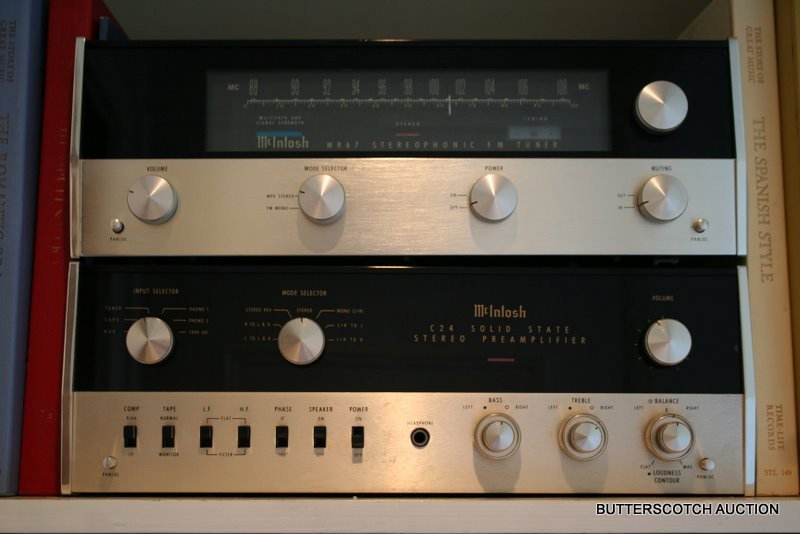 MCINTOSH HOME STEREO SYSTEM, INCL.:MC275: POWER AMPLIFIER, C24 SOLID STATE STEREO PRE-AMPLIFIER; AND AN MR67 FM STEREOPHONIC TUNER; IN EXCELLENT WORKING CONDITION; TWO SPEAKERS INCLUDED; PLATE ON SIDE "COMMEMORATIVE EDITION GORDAN J. GOW MCIN