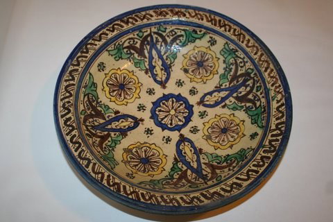 19TH C. MIDDLE EASTERN GLAZED SHALLOW FAIENCE: BOWL D: 14"