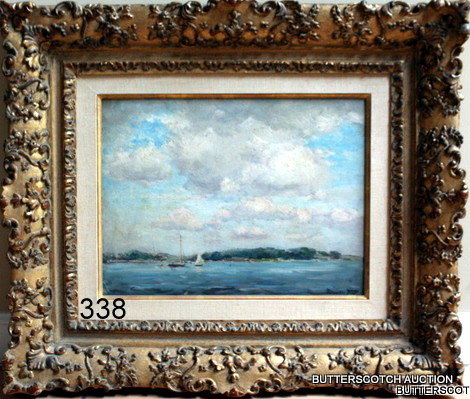 REYNOLDS BEAL (AMER. 1866-1951) OIL ON BOARD,: "NOANK 1906", SGD. L.R.C., C. 1906, 12 X 16", PROV.: HAMMER GALLERIES, PURCHASED BY PRESENT OWNER'S LATE HUSBAND