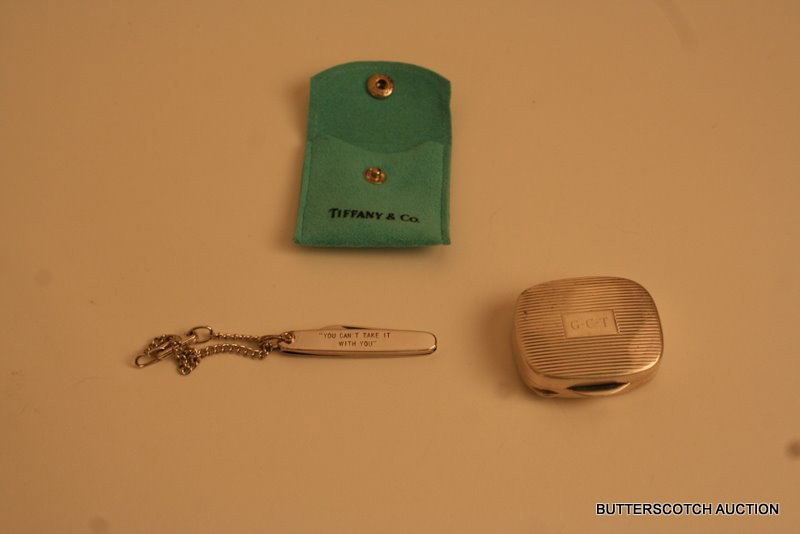 2 PCS.: TIFFANY STERLING SILVER PILL BOX &: TIFFANY STERLING SILVER PEN KNIFE