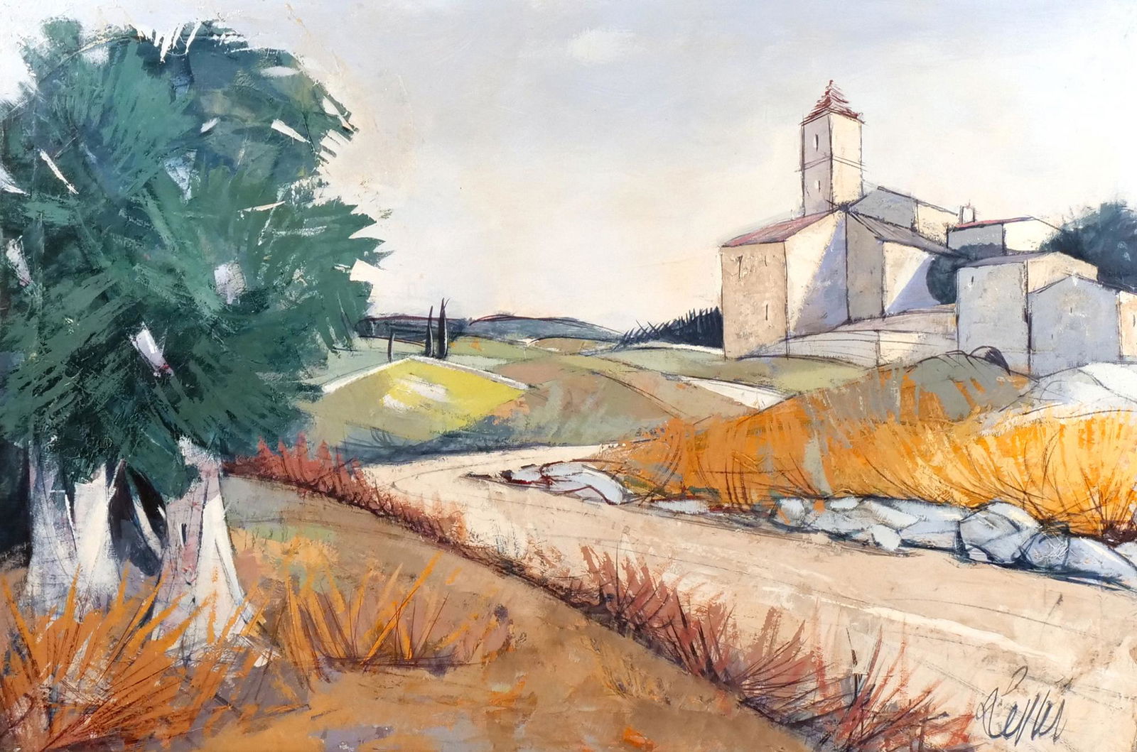 CHARLES LEVIER (French, 1920-2003): La Route de St. Floreut Oil on canvas Signed lower right and signed and titled on verso h. 24 w. 36 in. overall: 33-1/2 x 45-1/2 in. (frame)
