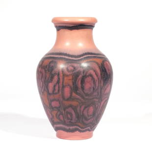 JENS JENSEN for ROOKWOOD POTTERY: Vellum vase, circa 1930, with artist's monogram, flame mark, date "XXX", and impressed 6195C h. 9-3/4 dia. 5-3/4 in. Provenance: The coll. of late Seymour Geringer, thence by descent through the famil