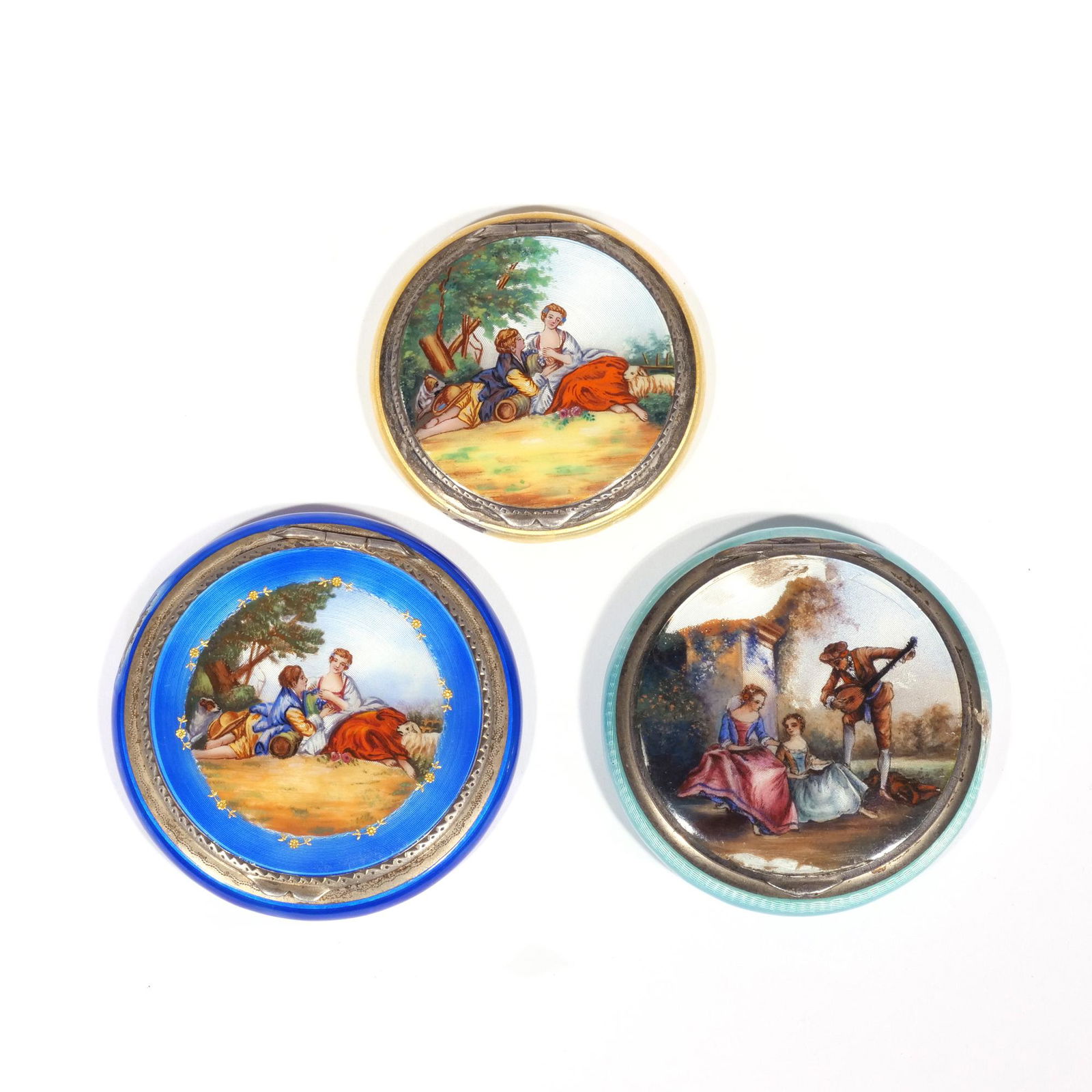 (3pc) ENAMELED SCENIC POWDER BOXES (1 of 8)
