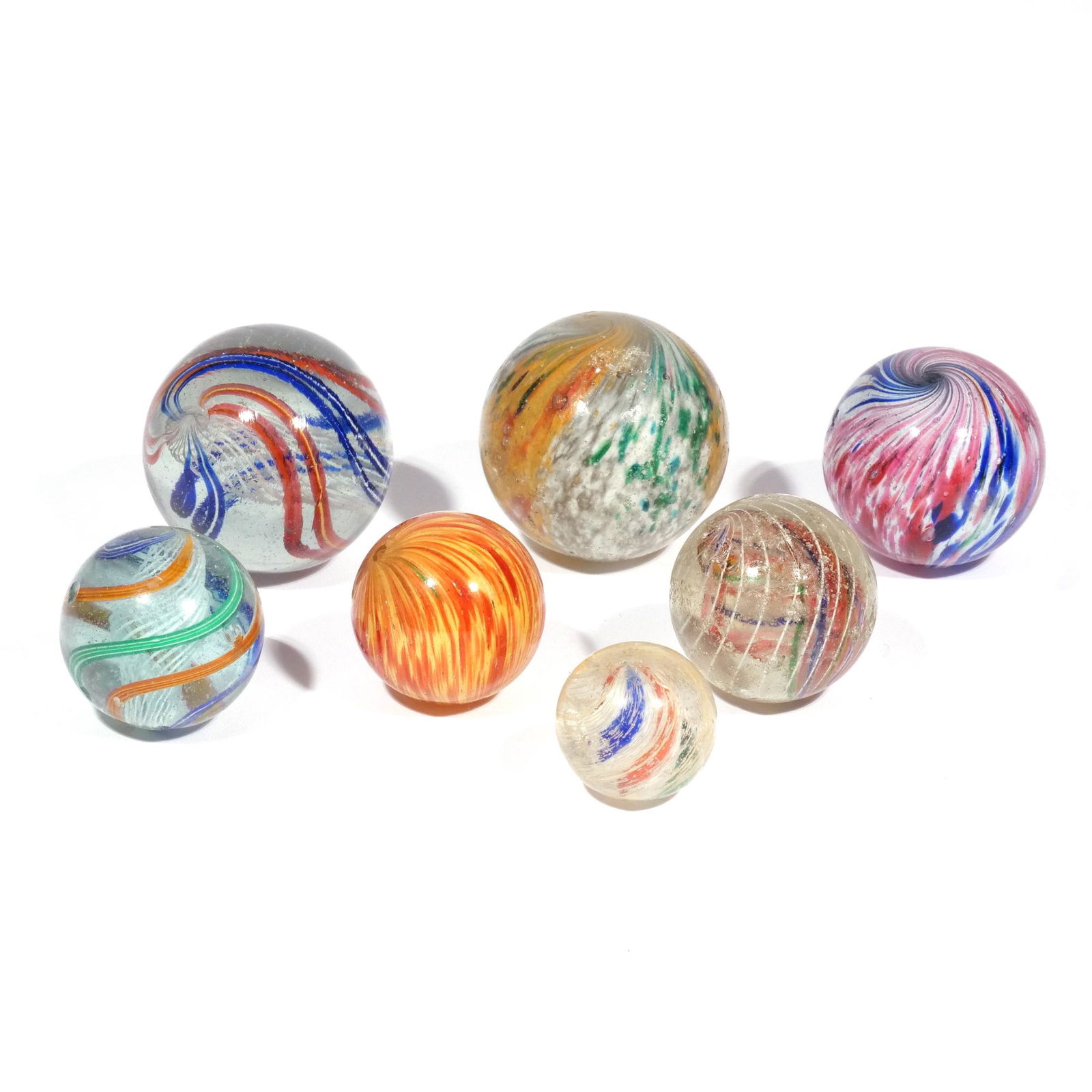 (7pc) LARGE ANTIQUE BLOWN GLASS MARBLES (1 of 7)