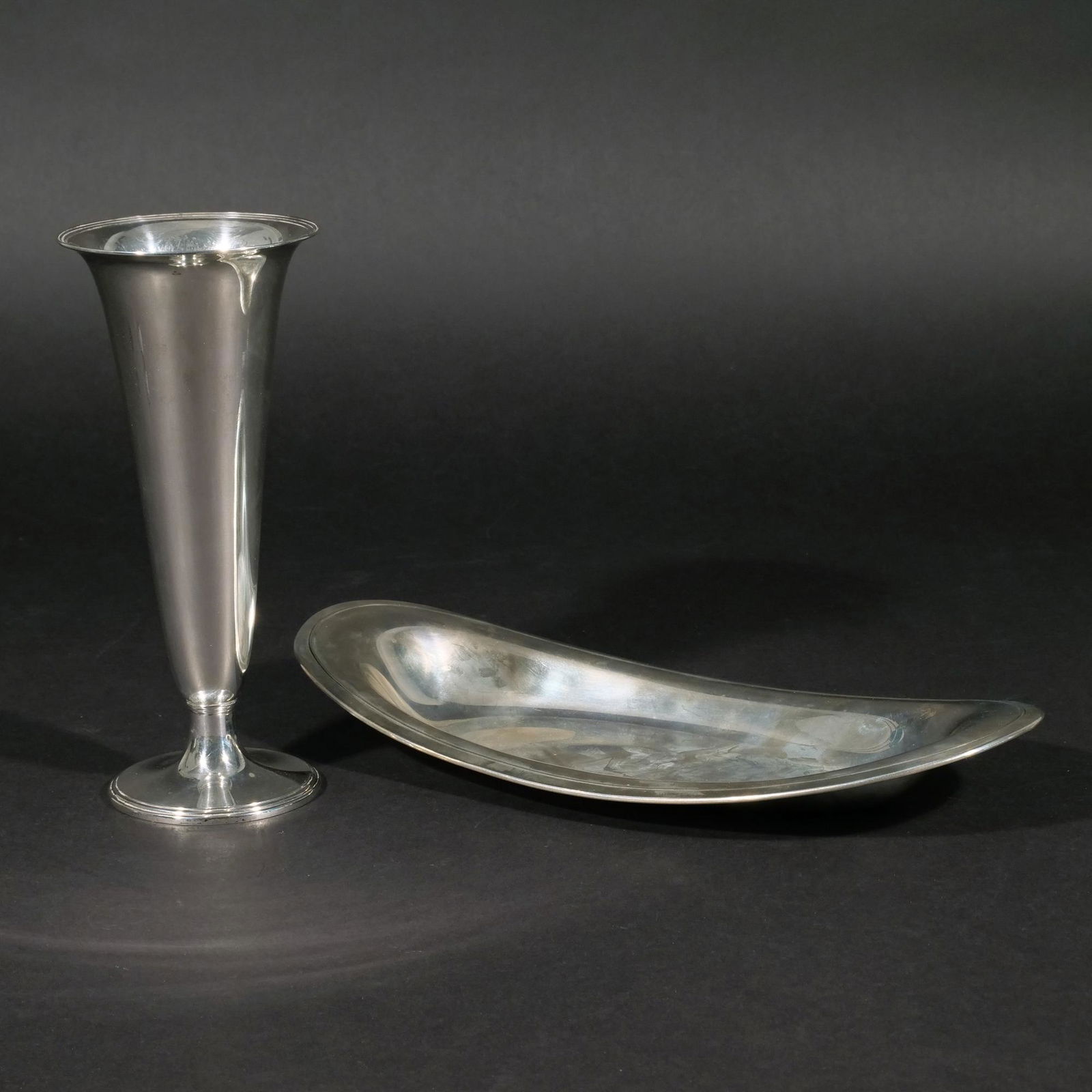 (2pc) STERLING TIFFANY STRL. S VASE &   BREAD TRAY (1 of 7)