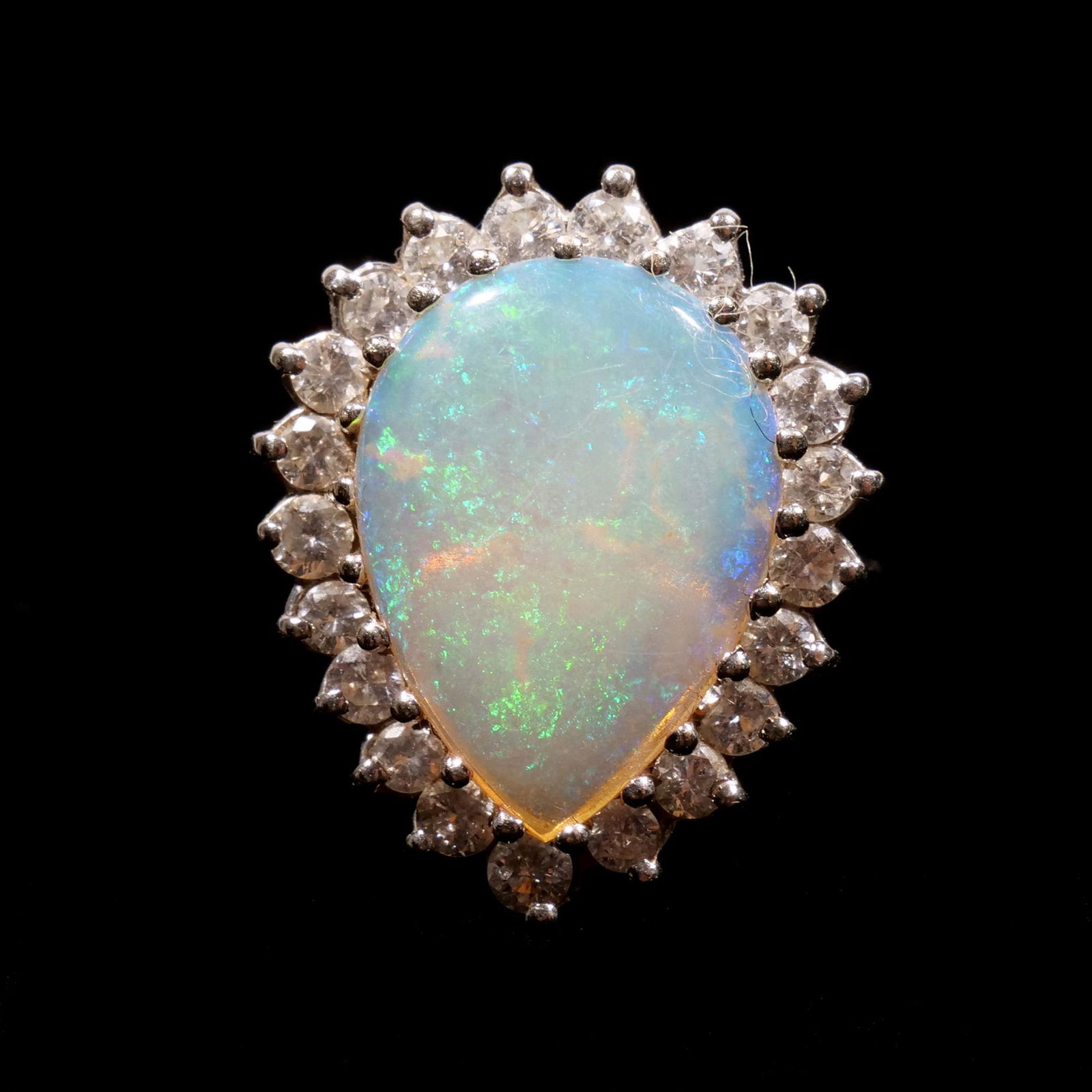 TEAR DROP OPAL, DIAMOND, & WHITE GOLD RING (1 of 10)