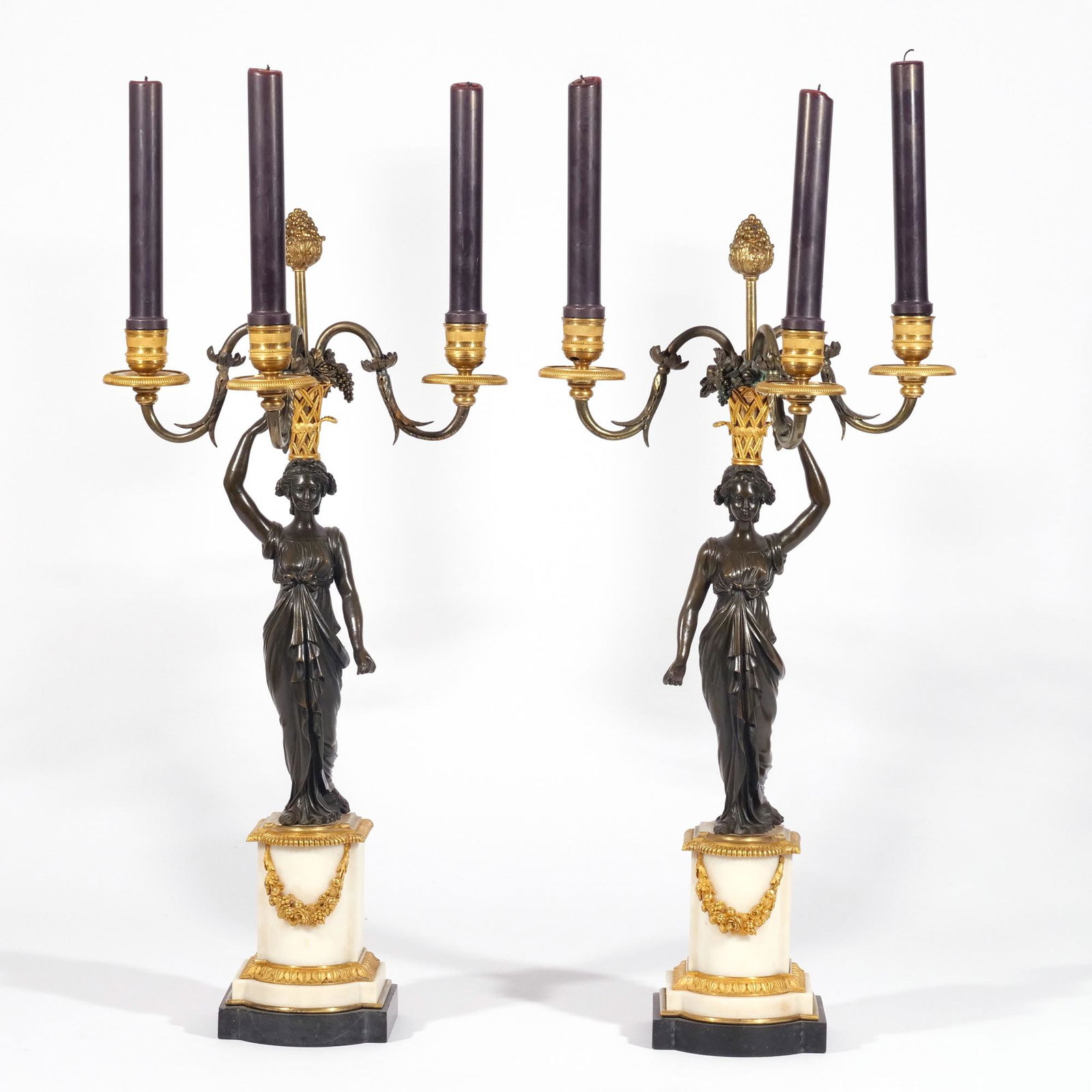 PAIR MID-19th C. FRENCH EMPIRE BRONZE CANDELABRA (1 of 14)