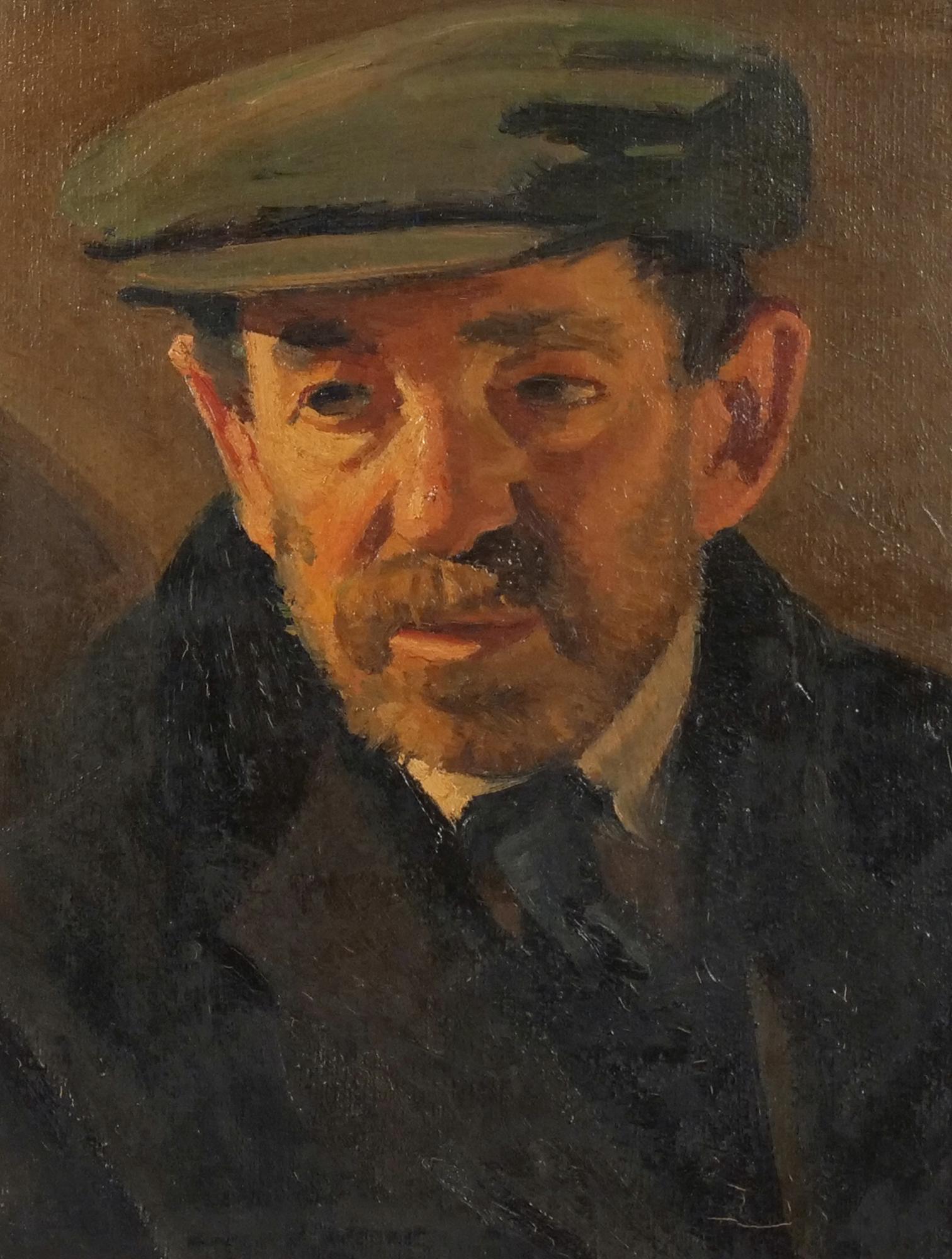 E. 20TH C. AMERICAN SCHOOL, PORTRAIT OF A MAN: Oil on board Signed indistinctly bottom center left. h. 18 w. 14in overall: 24-1/2 x 21-1/2 x 1-1/2 (sight) Provenance: Descent through the consignor's family [In Situ Item] This Item will not be on d