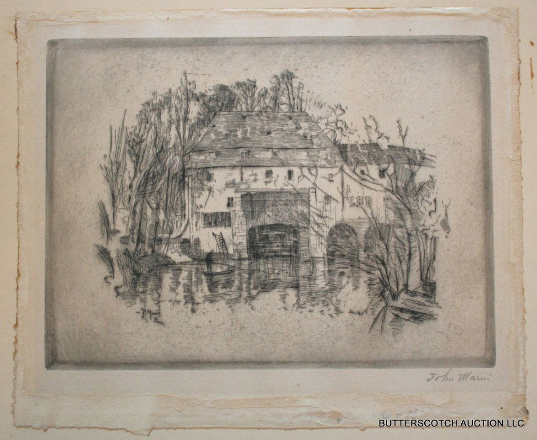 JOHN MARIN (AMER. 1875-1953) ETCH., "MOULIN ST,: MAURICE", PENCIL SGD. & D. 1906 IN PLATE; SHEET SIZE: 8 1/2" X 10 1/4"