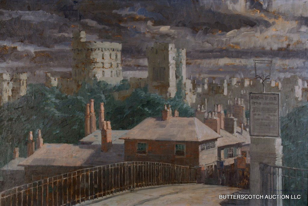 DONALD TEAGUE (AMER. 1897-1991) O/C, "WINDSOR: BRIDGE", SGD. & D. 1928 W/DEDICATION L.R., 24 X 36", DEDICATION READS: TO BILL & ELAINE FORREST