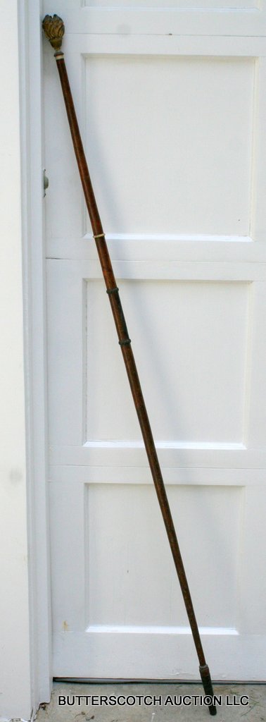 MID-19TH C. ALDERMAN'S CEREMONIAL STAFF,: BURL WALNUT W/FLAME FINIAL W/IVORY SPACERS, H. 5'-7", BY REPUTE: WILLIAM ANDERSON (AMER.1799-1875)