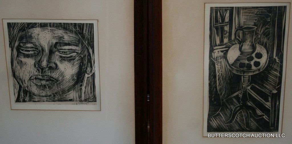 SAM GLANKOFF (1894-1982) TWO WOODCUT PRINTS: pencil sgd.