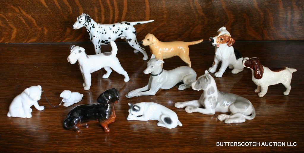 10 GLAZED PORCELAIN DOGS, by Royal Doulton,: B&G, etc., NO NOTED COND. CONCERNS