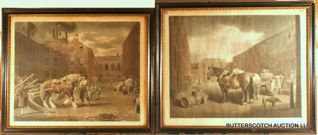 2-COLOURED ENGRAVINGS: " A VIEW FROM THE: EAST END OF THE BREWERY CHISWELL STREET", ENGRV. BY W. WARD &" A BREWHOUSE YARD PAINTED BY G. GARRARD AND ENGRV. BY RD EARLEM
