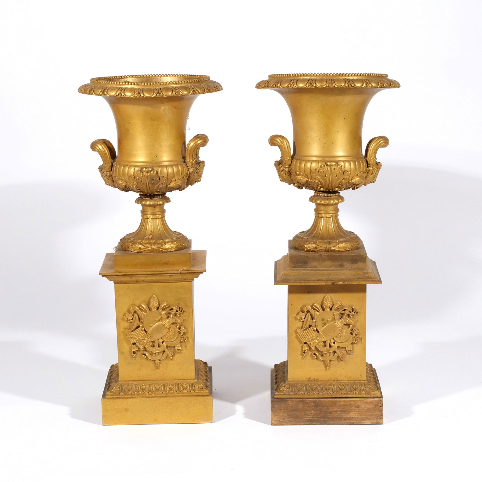 PAIR FRENCH GILT ORMOLU URNS (1 of 14)