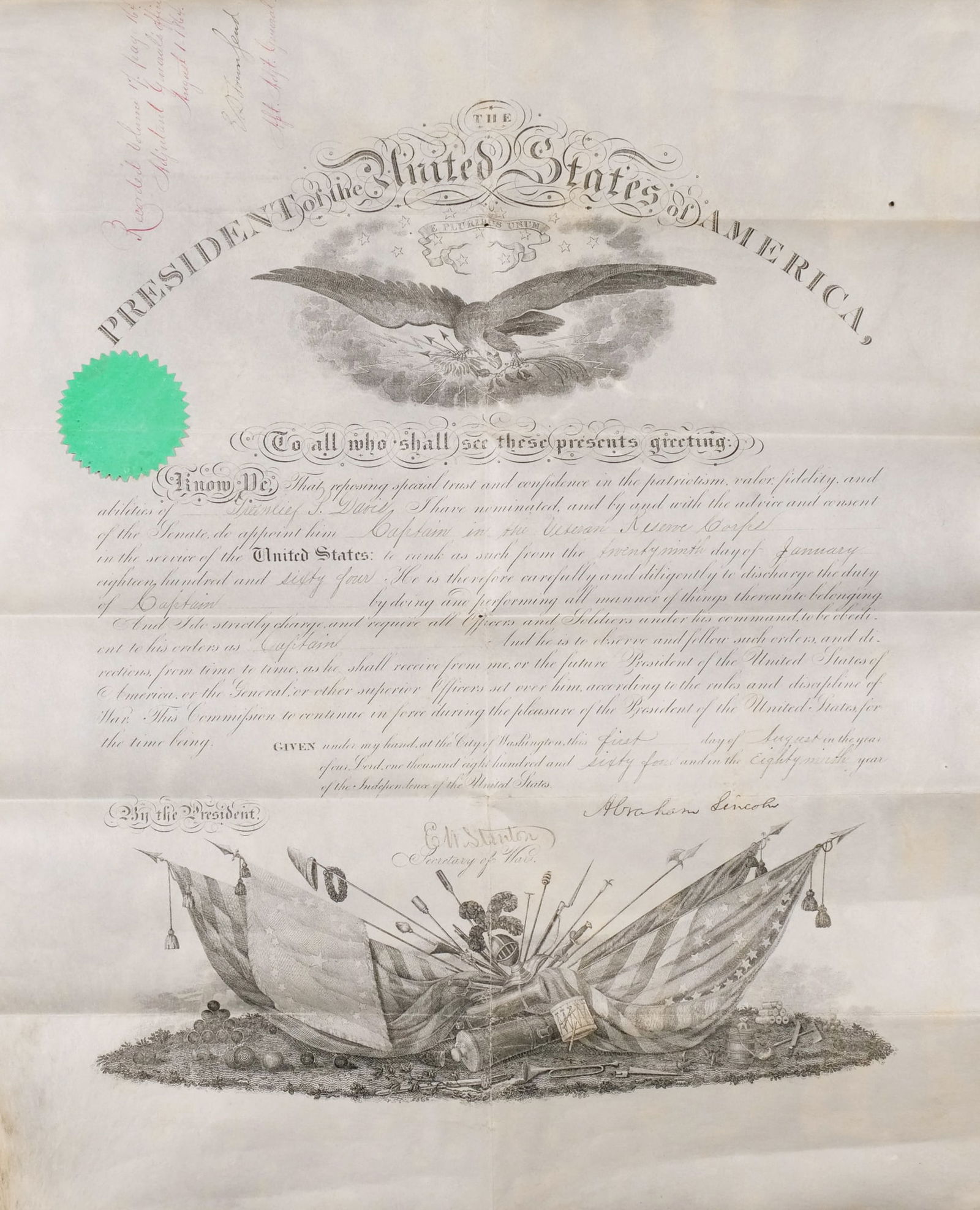 LINCOLN SIGNED CIVIL WAR COMMISSION (1 of 12)