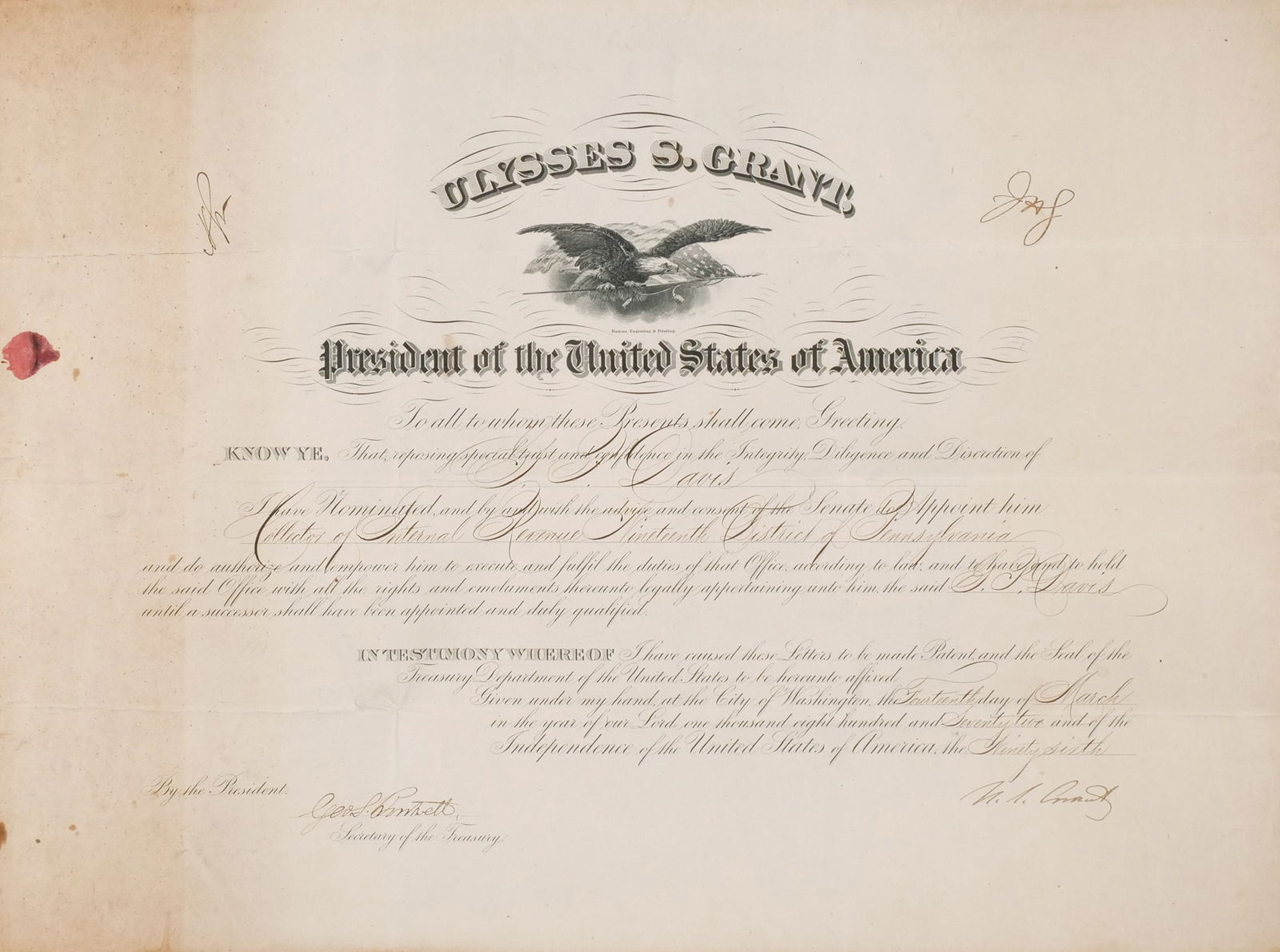 ULYSSES S. GRANT SIGNED APPOINTMENT (1 of 13)