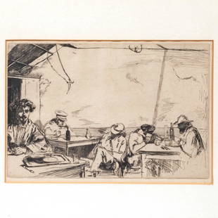 JAMES ABBOTT McNEILL WHISTLER (1834-1903): Soupe a Trois Sous (1859) Etching and drypoint h. 6 w. 9 in. (subject) With burr, printed in black on Japan paper, 1859 overall: 13 x 15-1/2 in., frame Provenance: Descended through an Armonk, NY fami