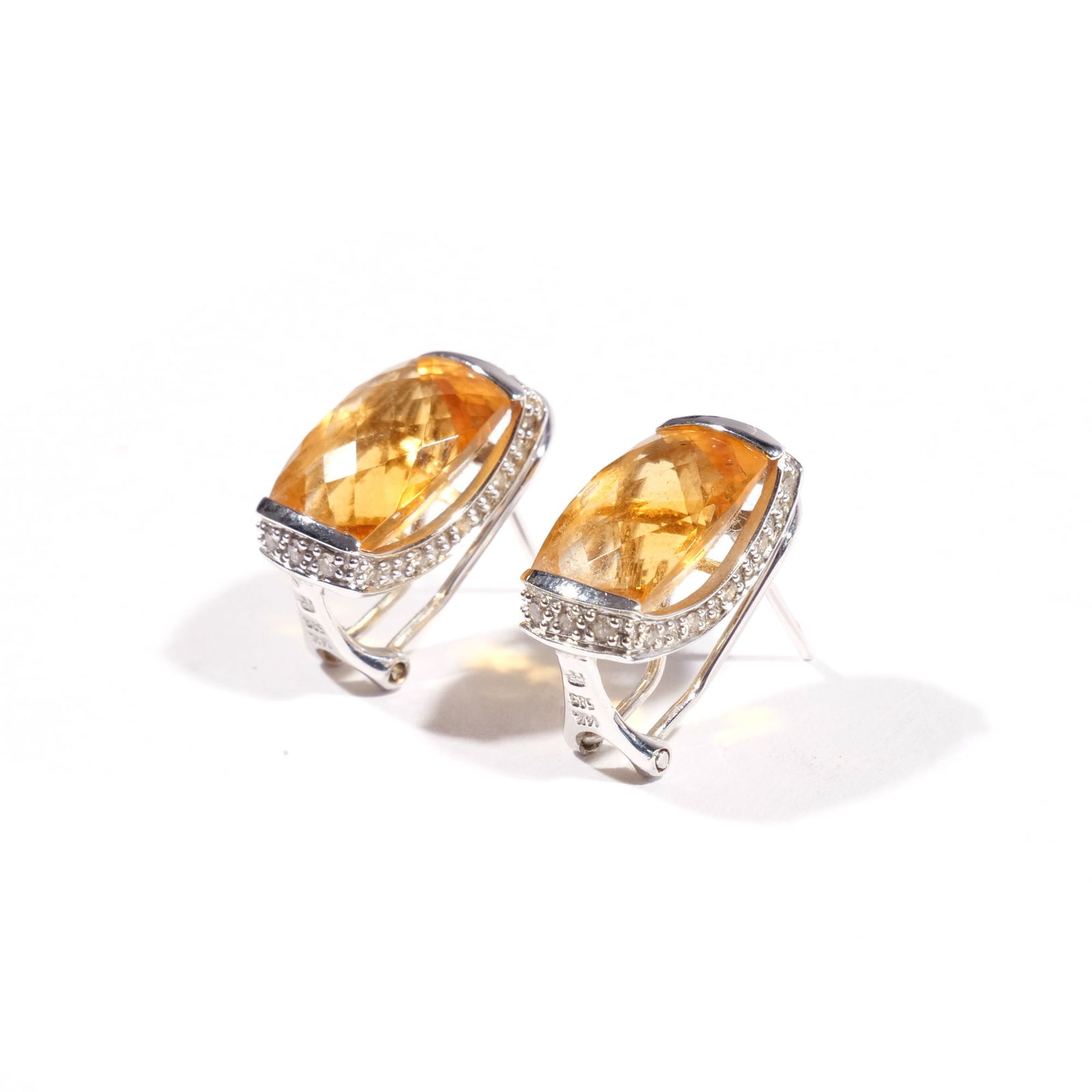 CITRINE, DIAMOND, & 14k WHITE GOLD EARRING (1 of 7)