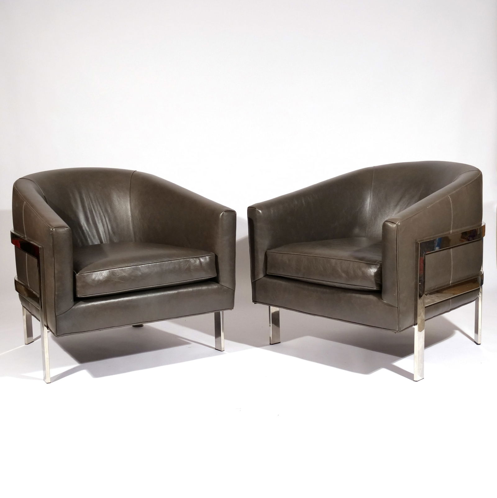 PAIR CHROME & LEATHER BARREL CHAIRS (1 of 20)