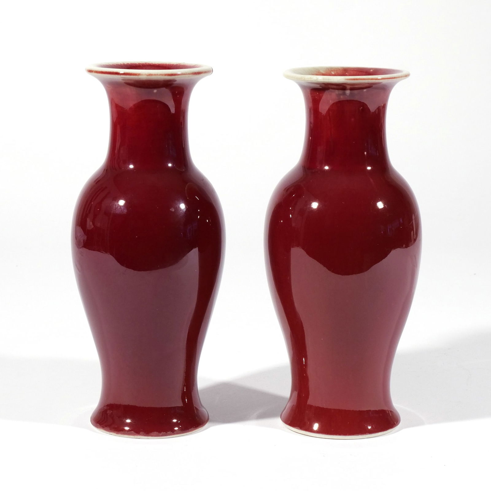 (2pc) PAIR CHINESE COPPER RED PORCELAIN VASES (1 of 10)