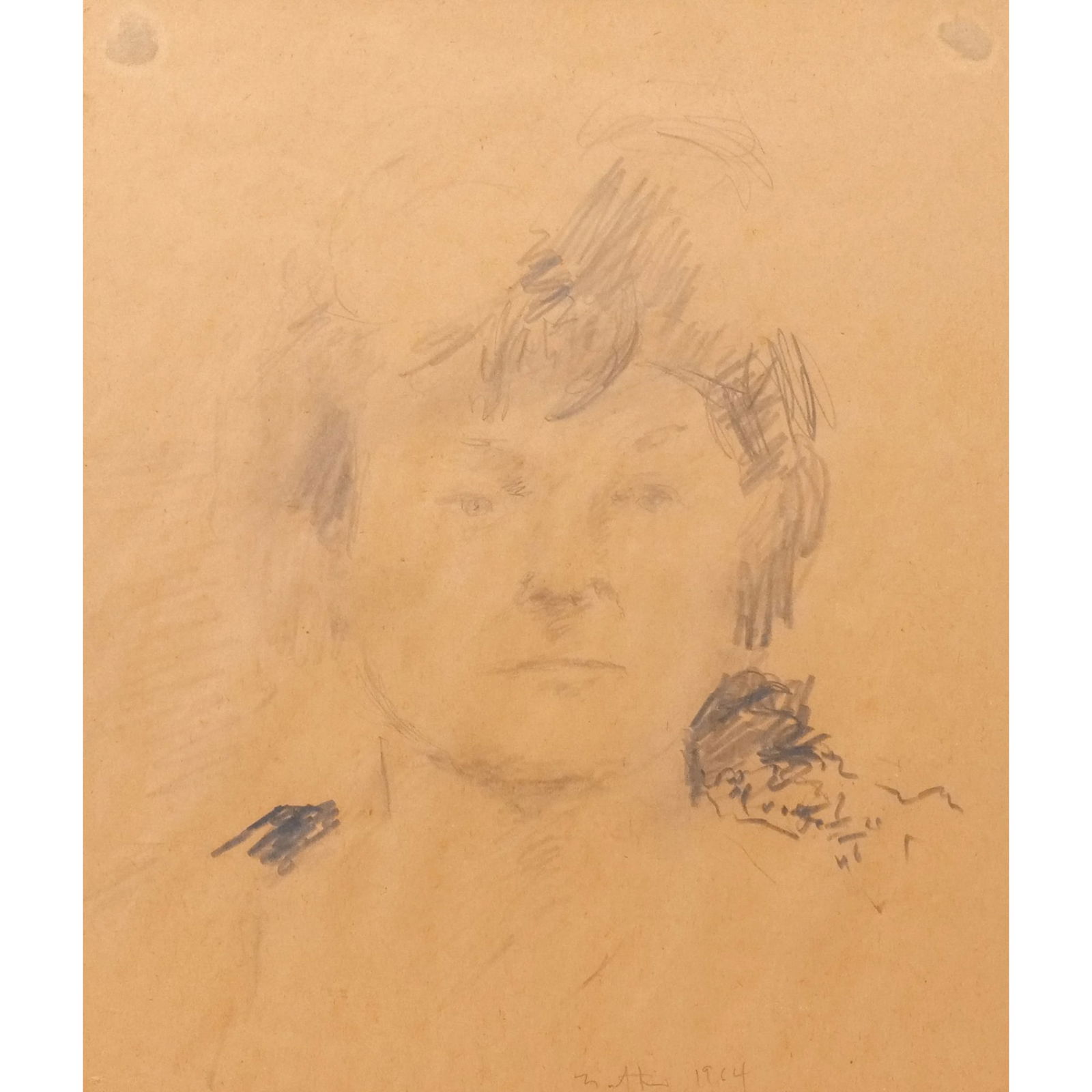 ROBERT NATKIN (American, 1930-2010): Half portrait of a woman Pencil on paper h. 12-1/4 w. 10-1/2 in. (sight) Pencil signed and dated 1964 lower margin overall: 19-1/2 x 18 in. (frame) Provenance: Gift from artist to the family; Descende