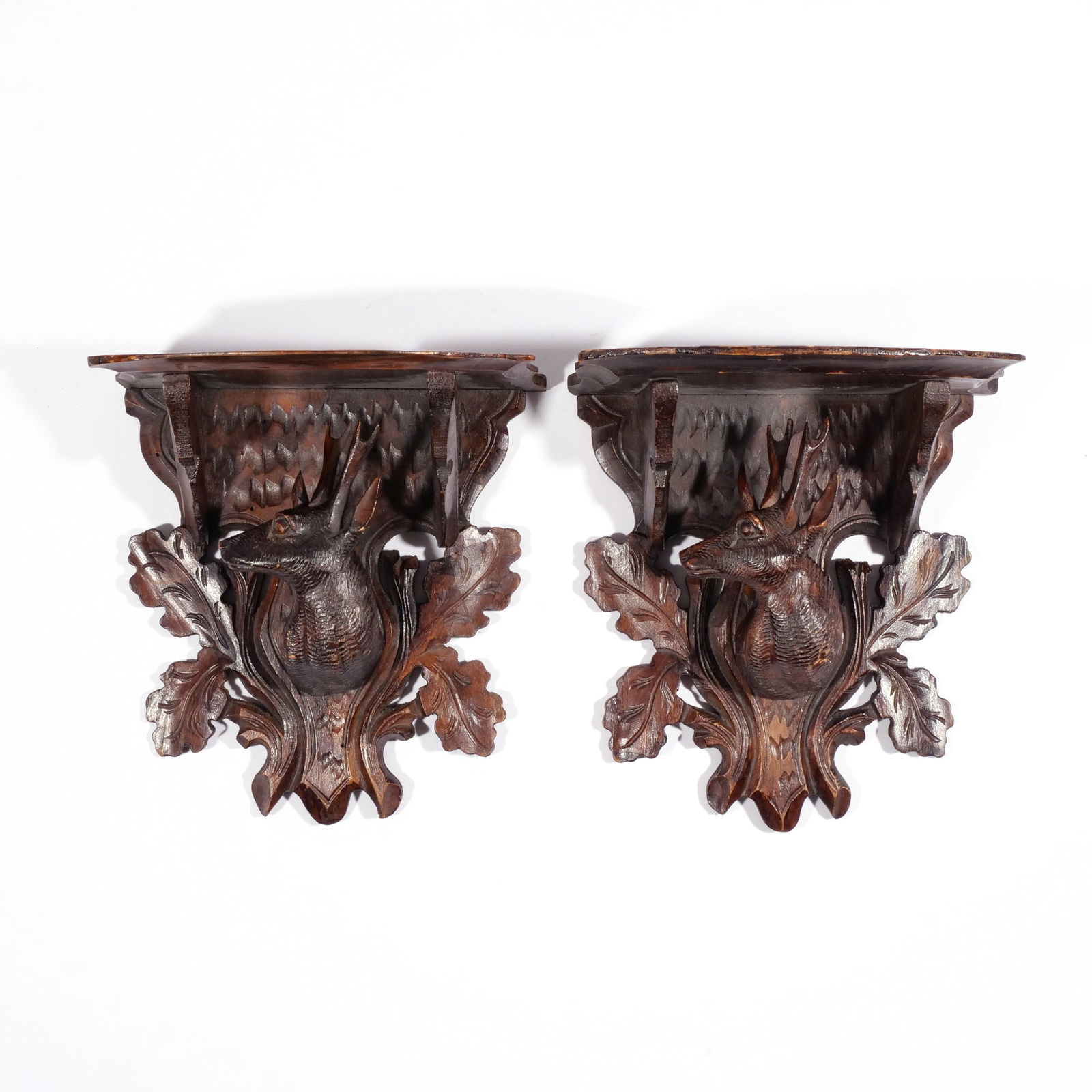 (2pc) PAIR BLACK FOREST CARVED WALL SHELVES (1 of 10)