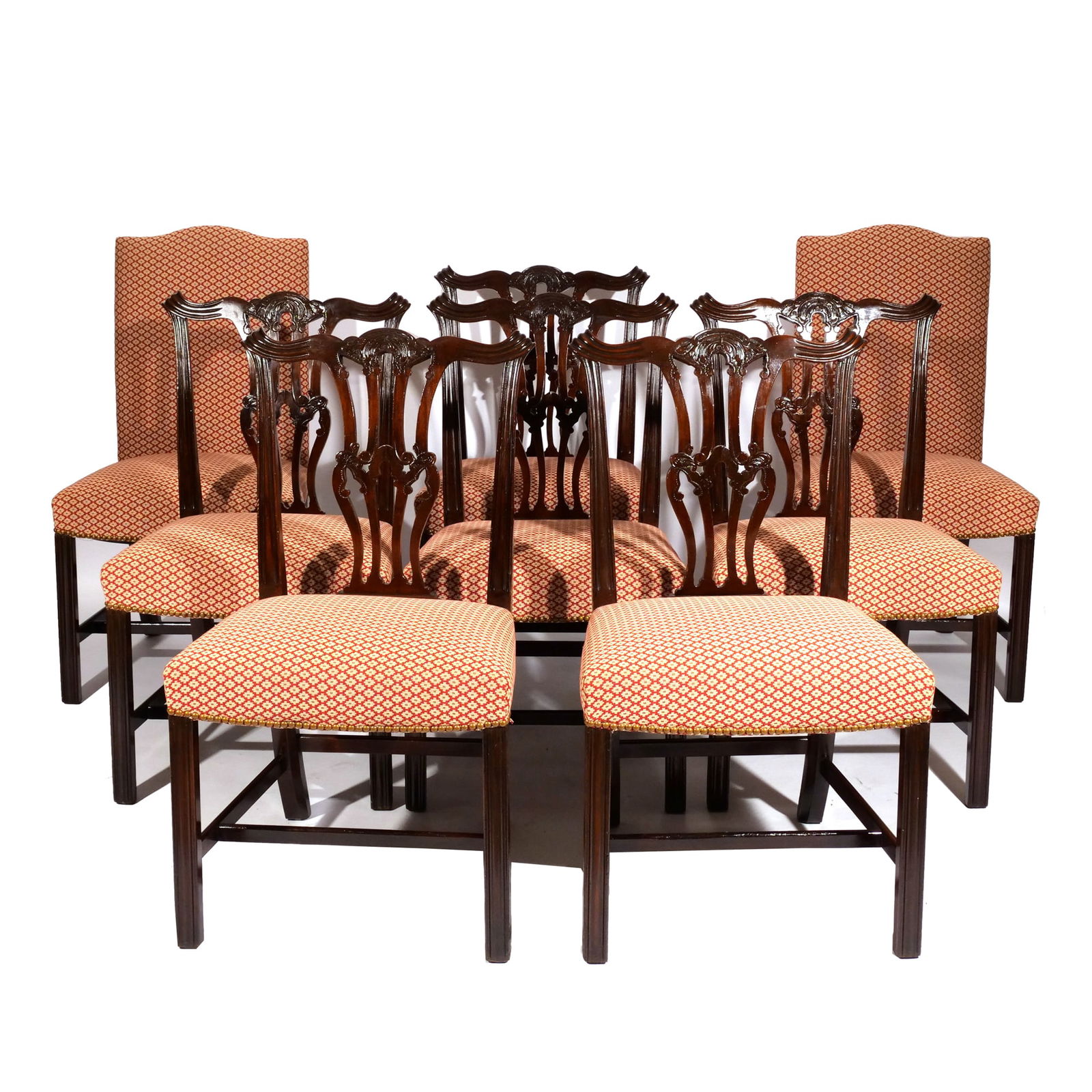 (8pc) CHIPPENDALE MAHOGANY DINING CHAIRS (1 of 12)