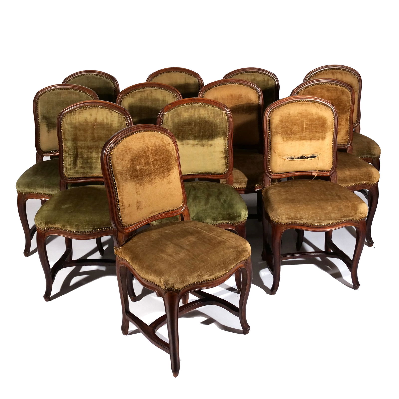 (12pc) SET of 19th C or EARLIER WALNUT SIDE CHAIRS (1 of 20)
