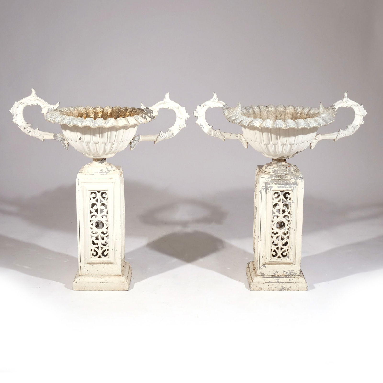 PAIR 1950s GARDEN URNS on STANDS (1 of 10)