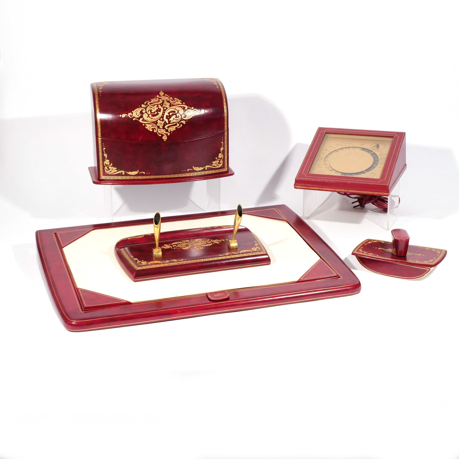 (5pc) ITALIAN RED LEATHER DESK SET (1 of 9)