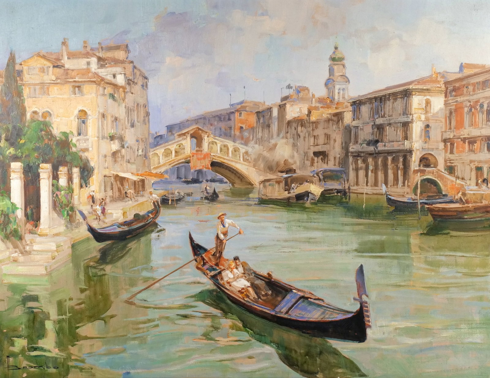 ANGELO BROMBO (Italian, 1893-1962): Venice Oil on canvas h. 27-1/8 w. 35 in. Signed lower left and dated 1961, with letter of provenance from Galleria Fiorentina D'Arte, signed by Dr. Umberto Gianesi overall: 31-1/2 x 39-1/4 in. (frame)