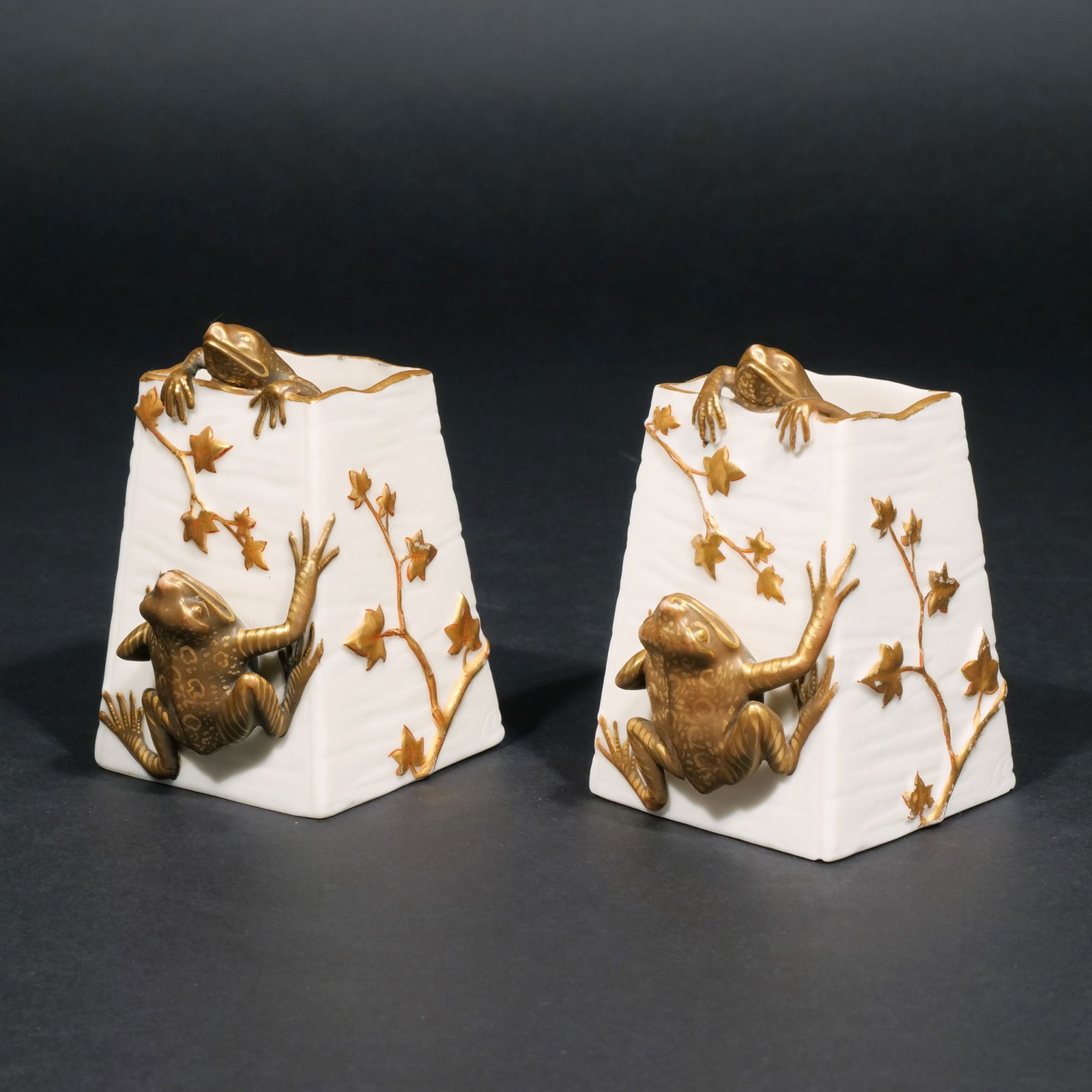 PAIR ROYAL WORCESTER FROG VASES (1 of 12)