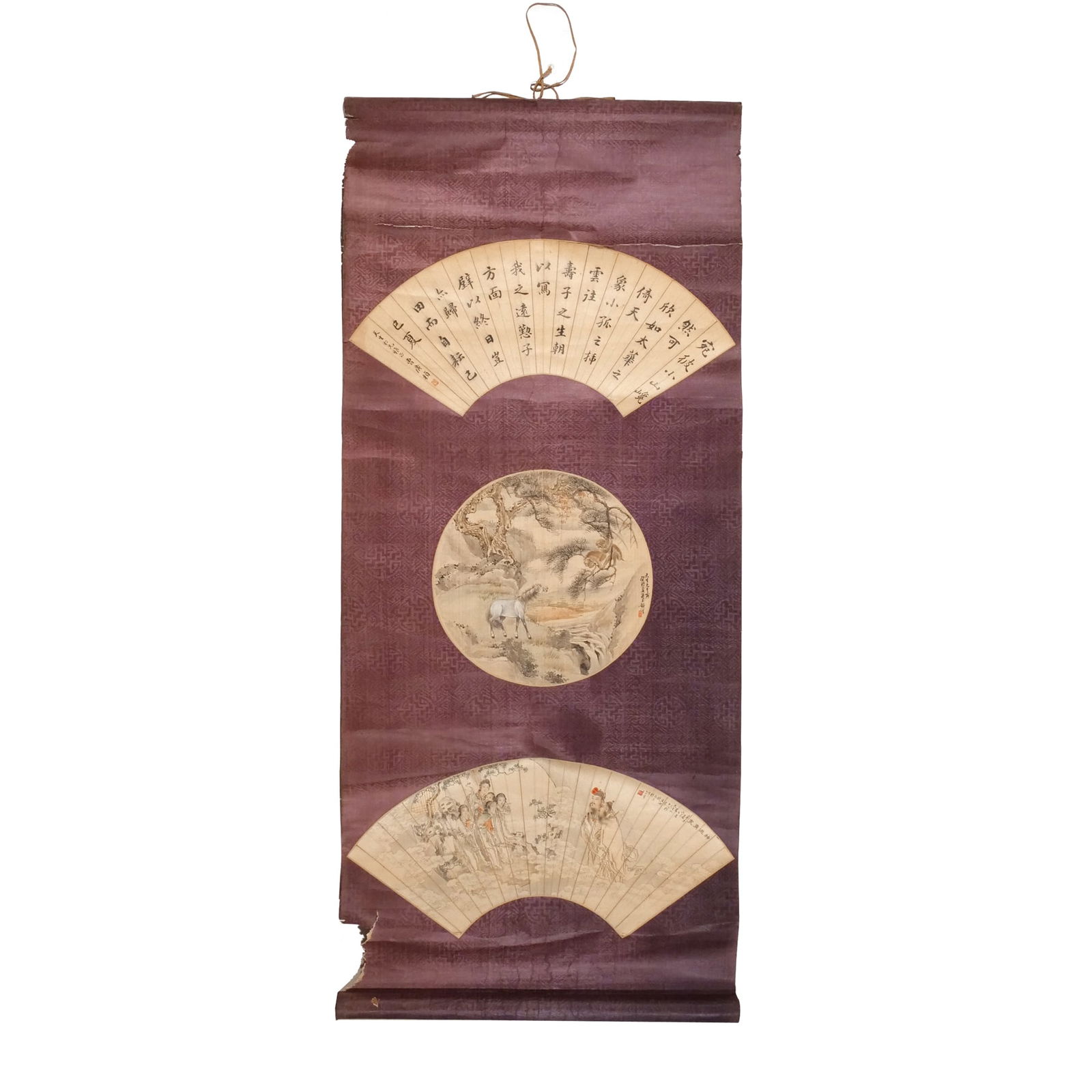 QING DYNASTY CHINESE SCROLL: w. 21 in. With calligraphy and fan Provenance: Descended through a prominent Upper East Side, NYC Estate