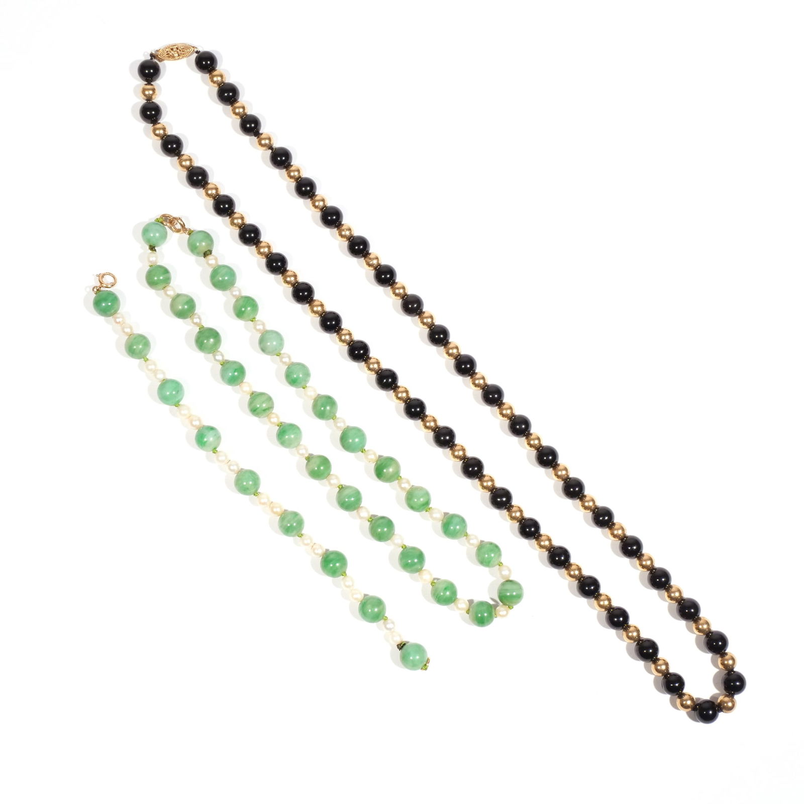 (3pc) JADE, PEARL, & GOLD BEADED JEWELRY (1 of 4)