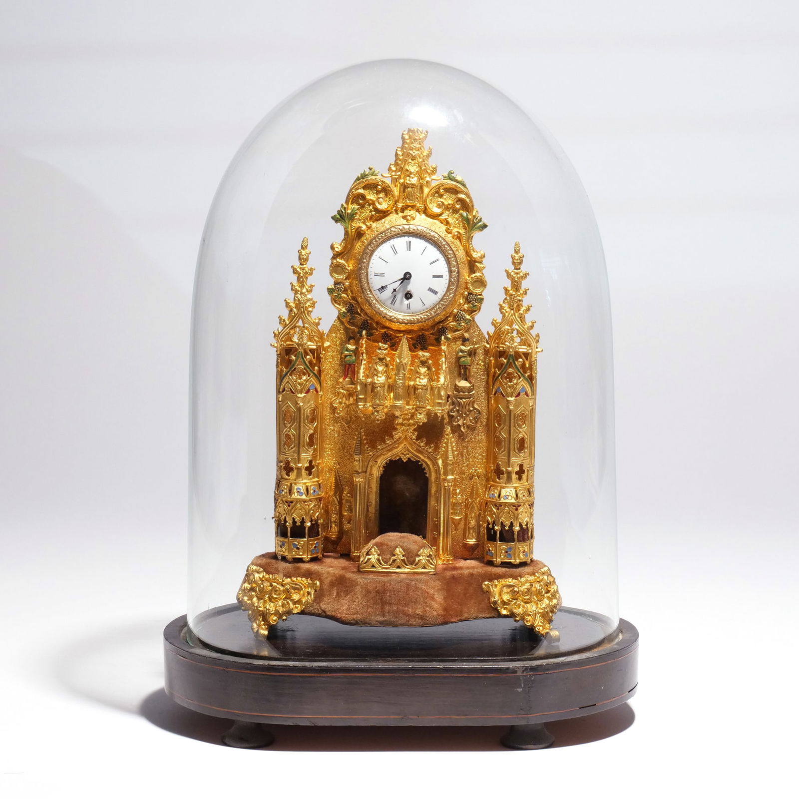 GILT REPOUSSE BRONZE & ENAMEL MANTLE CLOCK (1 of 11)